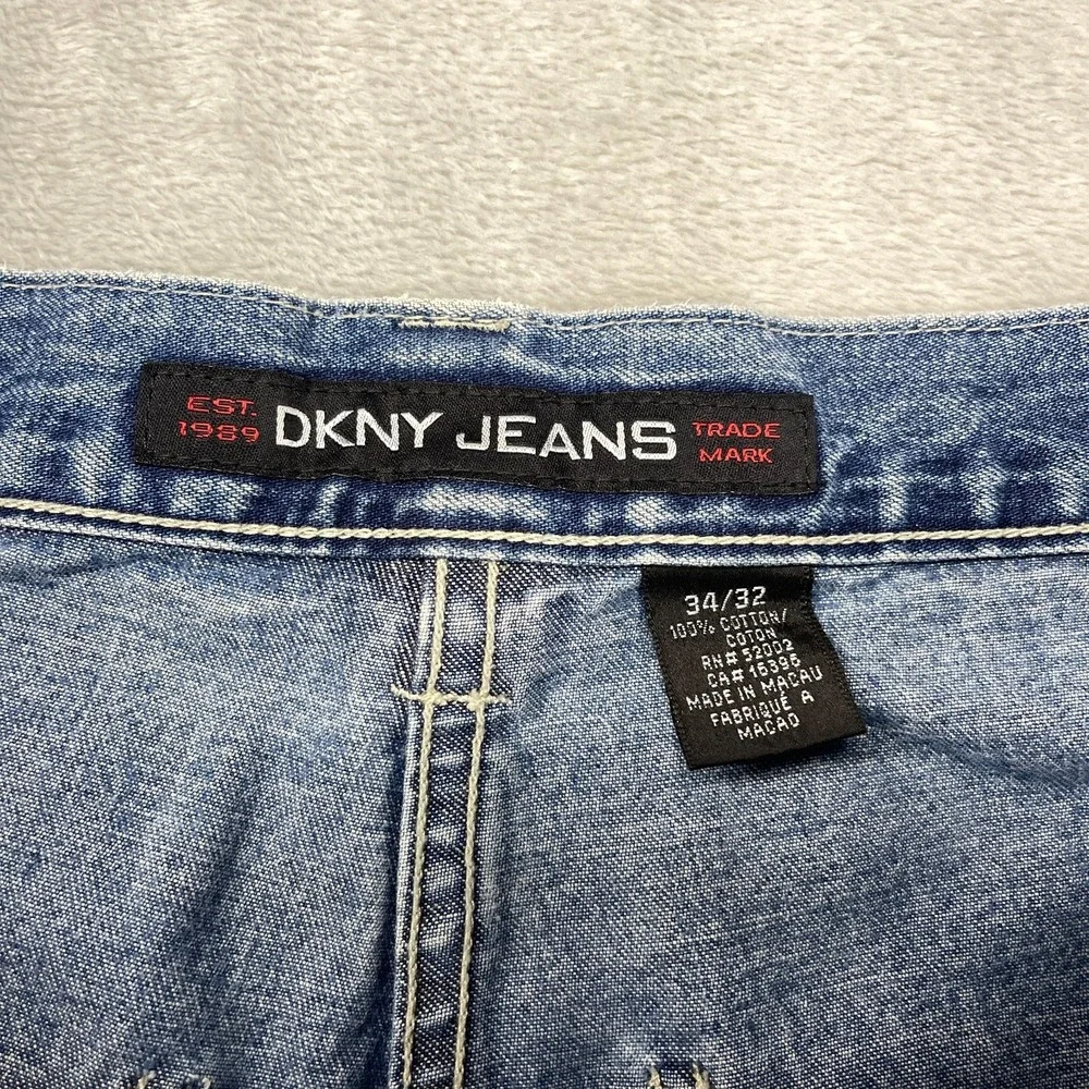 DKNY Jeans Mens 34/32 Blue‎ Denim Workwear Straight Leg Loose Carpenter Outdoor